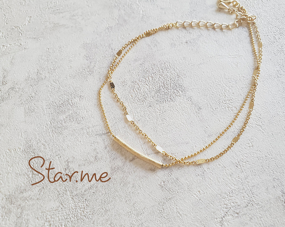 0200】ゴールドバーのシンプル2連アンクレット② アンクレット star.me