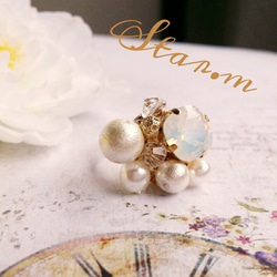 “白色蛋白石”【戒指】“棉花珍珠”【施華洛世奇】 第1張的照片