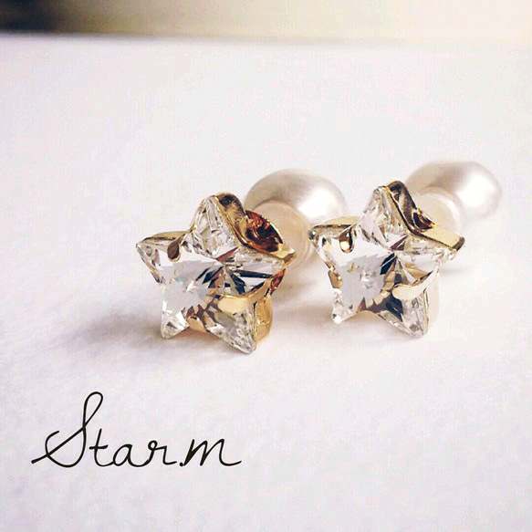 耳環“One Star Grain Swarovski”[水晶]“Pearl Catch” 第2張的照片