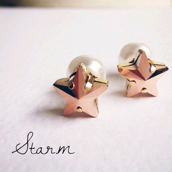 耳環“One Star Grain Swarovski”[玫瑰金]“Pearl Catch” 第1張的照片