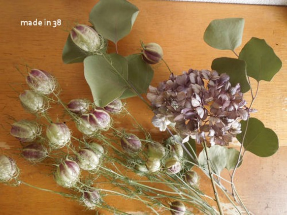 ドライフラワー 　ニゲラ　ユーカリ　アジサイ　シャビー　花材　材料 3枚目の画像