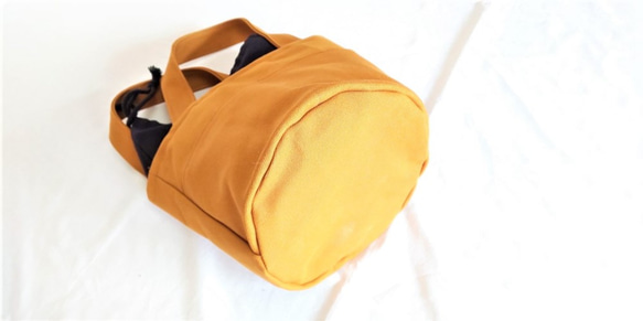 ジンジャーオレンジ帆布バケツ型トートバッグ・ポケット・巾着付き 3枚目の画像