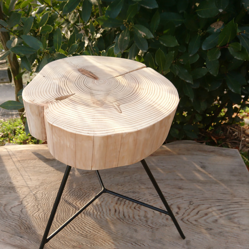 天然杉 アイアン テーブル 輪切り ミニプレート付き 【公式通販】