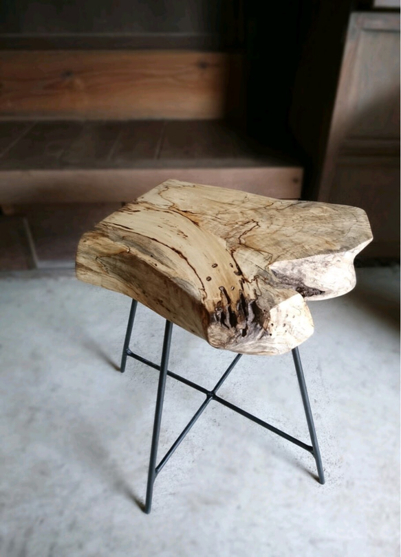 Spalted wood 天然榎 アイアンサイドテーブル 丸太 サイド Spalted wood 天然榎 アイアンサイドテーブル 丸太 サイド