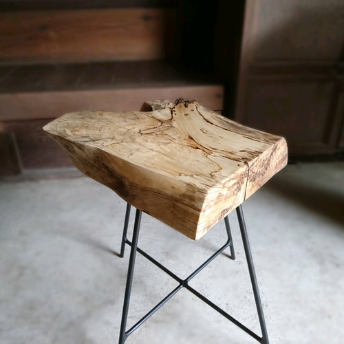 Spalted wood 天然榎 アイアンサイドテーブル 丸太 サイド