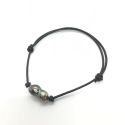 【一点物】 tahitian-pearl leather bracelet men's 1枚目の画像