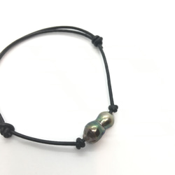 【一点物】 tahitian-pearl leather bracelet men's 3枚目の画像