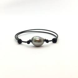 【一点物】 tahitian-pearl leather bracelet men's 2枚目の画像