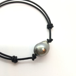 【一点物】 tahitian-pearl leather bracelet men's 3枚目の画像