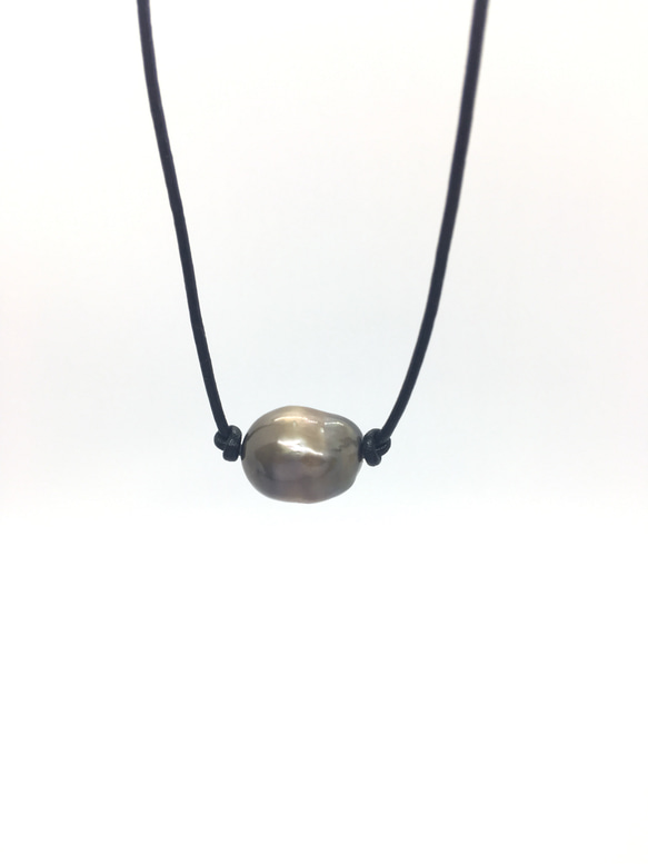 【一点物】 tahitian-bigpearl leather necklace men's 2枚目の画像