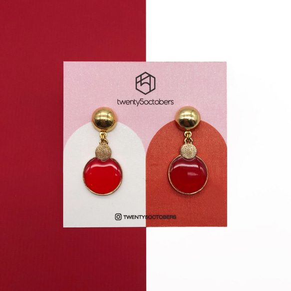 聖誕紅耳環 • 樹脂耳環 • Red Christmas Baubles Earrings • t5o 第3張的照片