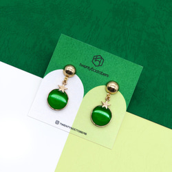 聖誕綠＆綠星耳環2入 • Green Christmas Baubles Earrings Set of 2 • t5o 第2張的照片