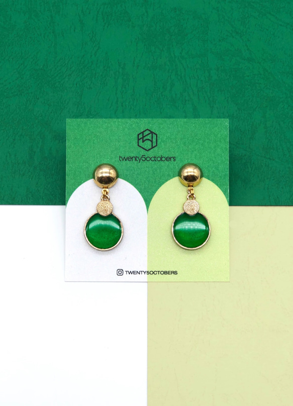 聖誕綠＆綠星耳環2入 • Green Christmas Baubles Earrings Set of 2 • t5o 第4張的照片