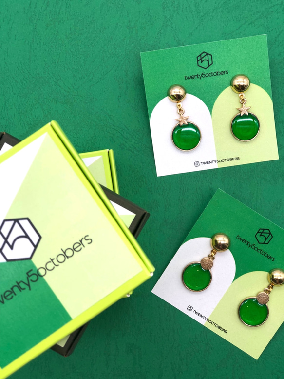 聖誕綠＆綠星耳環2入 • Green Christmas Baubles Earrings Set of 2 • t5o 第6張的照片