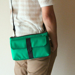 【受注製作】#206 かぶせポケット付きミニショルダーバッグ(グリーン×ブラック) 10枚目の画像