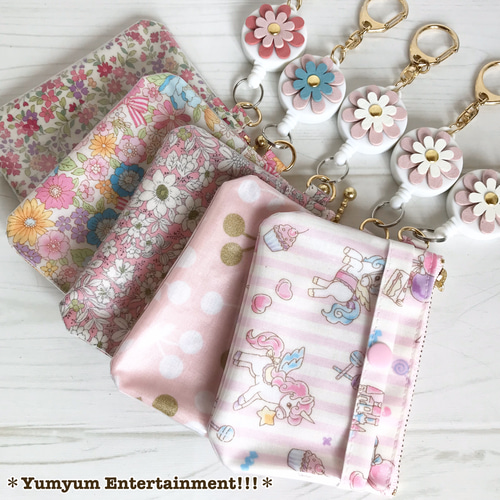 10cmファスナーのリールキーホルダー付きパスケース(YUWAシャモニー花 