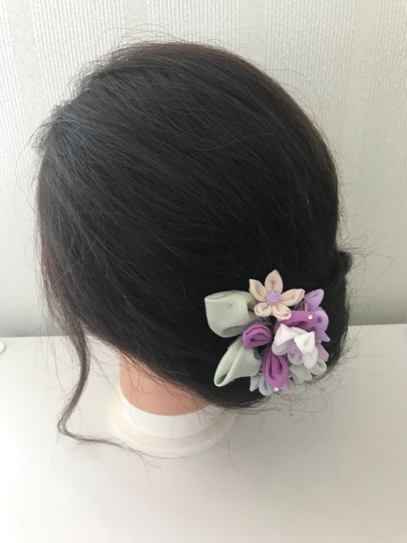 つまみ細工の髪飾り  紫陽花 5枚目の画像