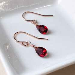 14kgf /宝石質ガーネットの一粒ピアス/イヤリング/ノンホールピアス 