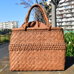 山葡萄籠バッグ | 六角花束嵌入乱れ編み | (約)幅31cm×奥行10cm