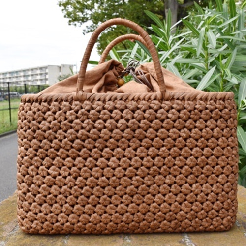 山葡萄手提げ籠バッグ | 六角花結び編み | 巾着と中布付き | (約)幅