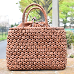 山葡萄籠バッグ ı 六角花束嵌入網代編み(両面) ı 巾着と中布付き ı (約