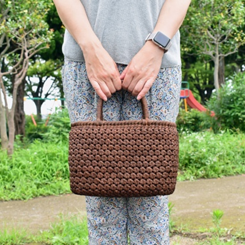 山葡萄手提げ籠バッグ ı 小柄六角花結び編み ı (約)幅26cm×奥行13cm×高