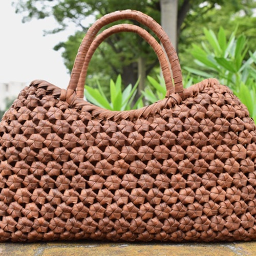 山葡萄手提げ籠バッグ ı 高級六角花結び編み ı 中布と内ポケ付き| (約