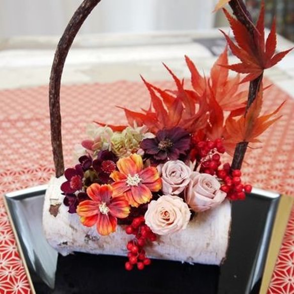 タイムセール 金魚アート 紅葉 もみじ 置物 プリザーブドフラワー グリーン 秋 紅葉 もみじ モミジ ひのきアート 3D金魚 「咲×紅葉×緑