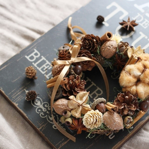 木の実たっぷりリースS ドライフラワー petit chocolat 通販 4846791