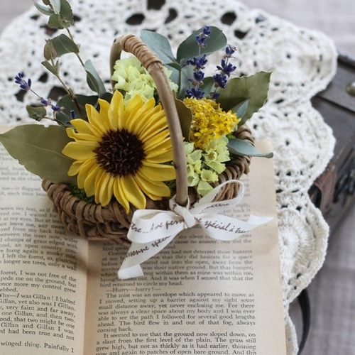 ひまわりドライミニバスケット ドライフラワー petit chocolat