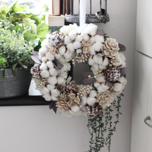 ふわふわコットンリース アートフラワー petit chocolat 通販 6526120