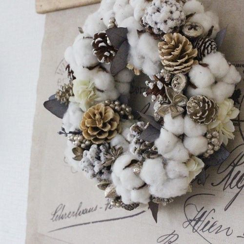 ふわふわコットンリース アートフラワー petit chocolat 通販 6526120