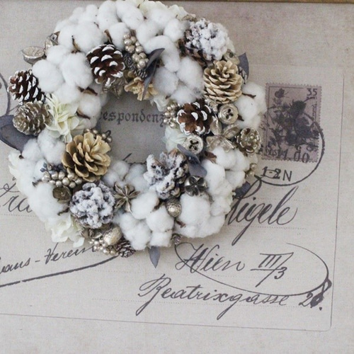 ふわふわコットンリース アートフラワー petit chocolat 通販 6526120