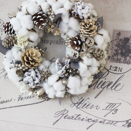 ふわふわコットンリース アートフラワー petit chocolat 通販 6526120