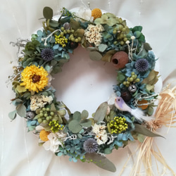 wreath“木の実と小鳥とアザミ„　(プリザーブドフラワー　ドライフラワー　ギフト　アンティーク　) 6枚目の画像