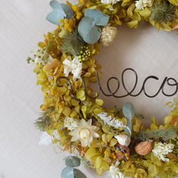 グリーンロゼカラーのwelcome wreath(プリザーブドフラワー ドライフラワー グリーン ギフト リース ) 4枚目の画像