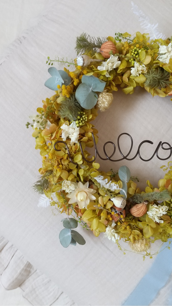 グリーンロゼカラーのwelcome wreath(プリザーブドフラワー ドライフラワー グリーン ギフト リース ) 4枚目の画像