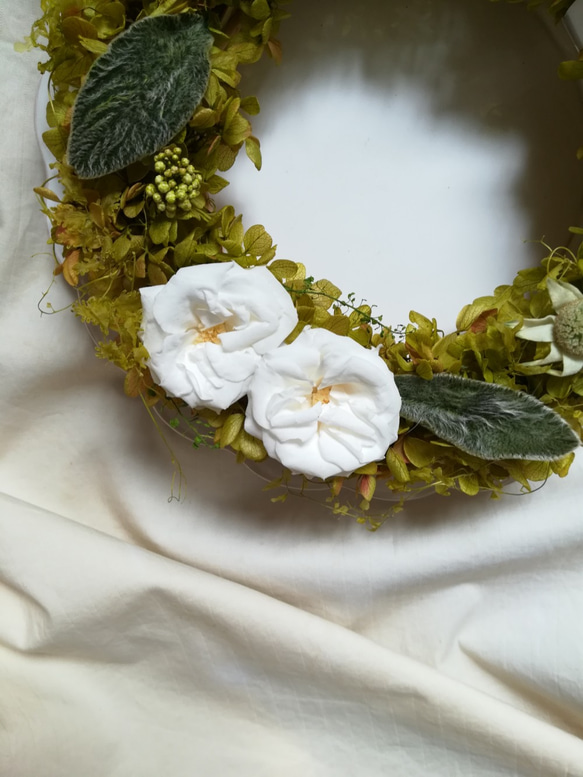 フレンチマリアンヌのgreen dolce wreath(ドルチェリース)　プリザーブドフラワードライフラワー 4枚目の画像