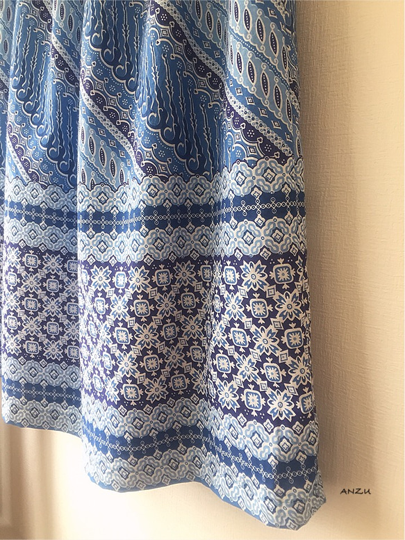 ［送料無料］1点のみ！インド綿のギャザースカート 【ナナメストライプ】 3枚目の画像