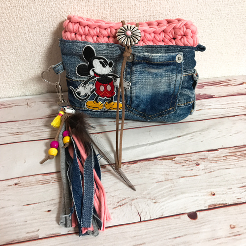 デニムリメイクポーチ⭐カードポケット付きマルチポーチ⭐ネイティブ 伝う