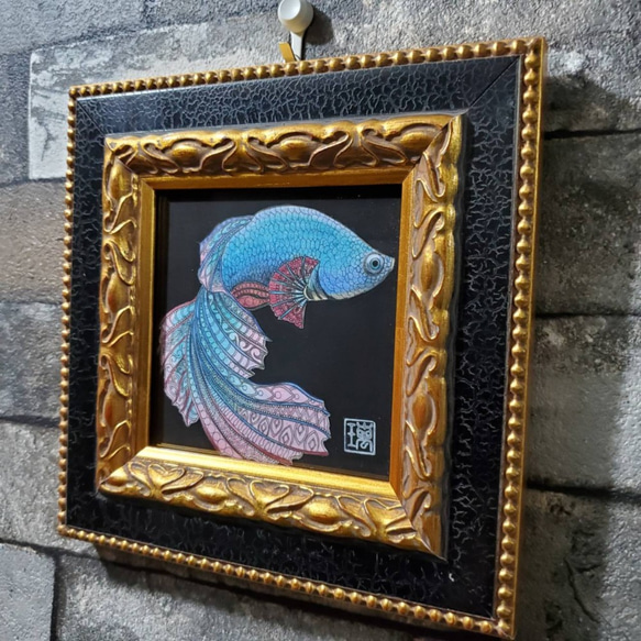 原画 一点もの ボールペンアート 額装付き 百貨店作家 人気 ボールペン画 絵画 ベタの絵 淡水魚 ベタ 3枚目の画像