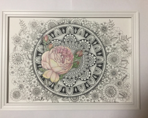 バートン作品バラの花束23センチ✖️16センチ油絵手書き肉筆画 バートン作品バラの花束23センチ✖️16センチ油絵手書き肉筆画