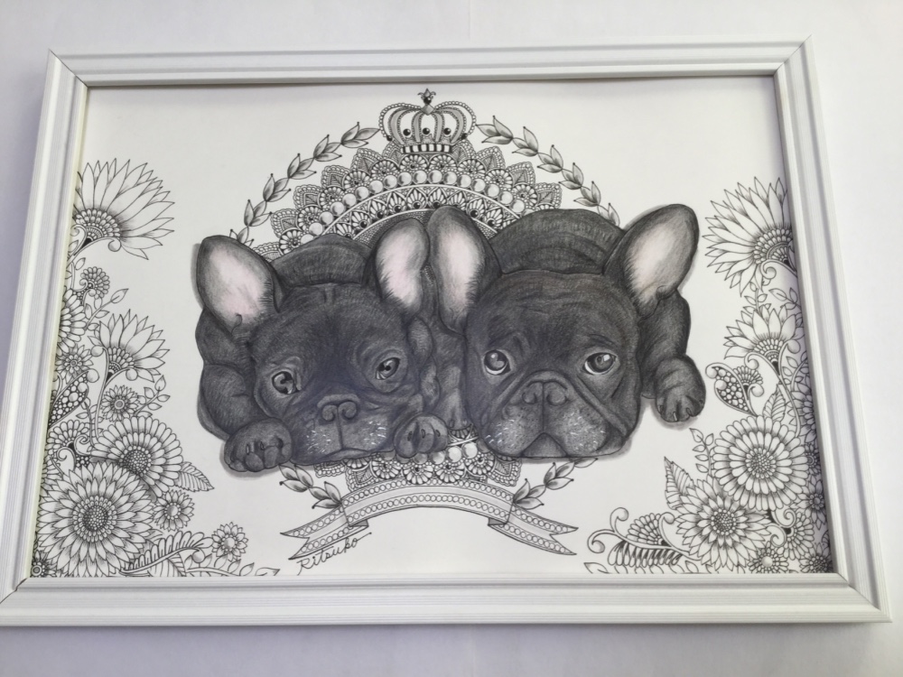 【原画】『ジグ公爵』（フレンチブルドッグ　犬　絵画） 原画 肉筆 百貨店出展 フレンチブルドッグ フレンチブル 犬 絵画