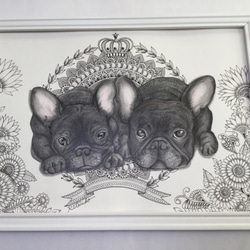 原画 after dinner 2016 フレンチブル 犬の現代アート 絵画