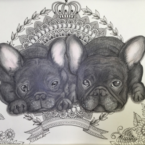 ★決算特価商品★ 百貨店出展 肉筆 原画 フレンチブルドッグ 絵画 犬 フレンチブル 絵画