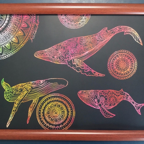 原画 くじら 鯨 クジラ アート パネル フルイドアート