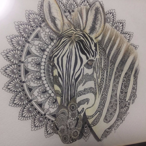 シマウマ　アクリル画　原画 Baby Zebra」 2007年 33×33cm キャンバスにアクリル、ミクスト