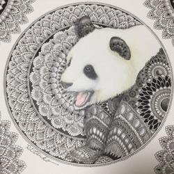 原画 肉筆 一点もの ボールペンアート  パンダ　パンダの絵　熊猫  額装付き 百貨店作家 人気 ボールペン画 絵画 3枚目の画像