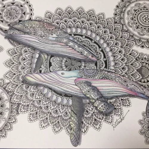 原画 肉筆 一点もの ボールペンアート 鯨 クジラ くじら 百貨店