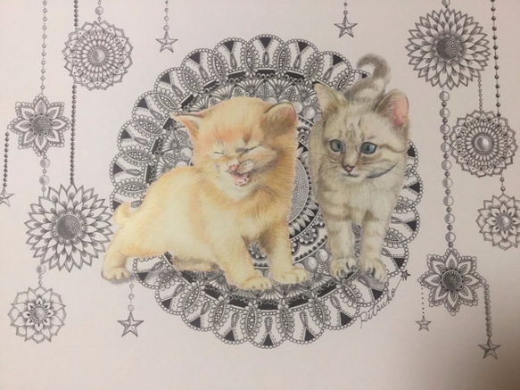 原画  肉筆  百貨店出展   絵画  絵  アート　子猫　子ネコ　小猫　猫の絵　子猫の絵 1枚目の画像